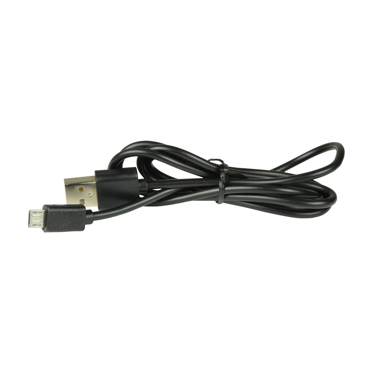Black micro-USB power cable coiled with a USB-A connector and micro-USB tip, included with the AV:Link 4K HDMI Digital Audio Extractor, on white.