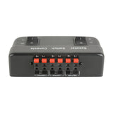 AV:Link AD-SPK21 2-way loudspeaker selector switch by AVSL, front view showing red and black spring clip terminals for two speaker pairs and amplifier.