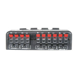 AV:Link AD-SPK42 4-way loudspeaker selector switch by AVSL, black casing with red and black spring clip terminals labelled for four speakers and amplifier.