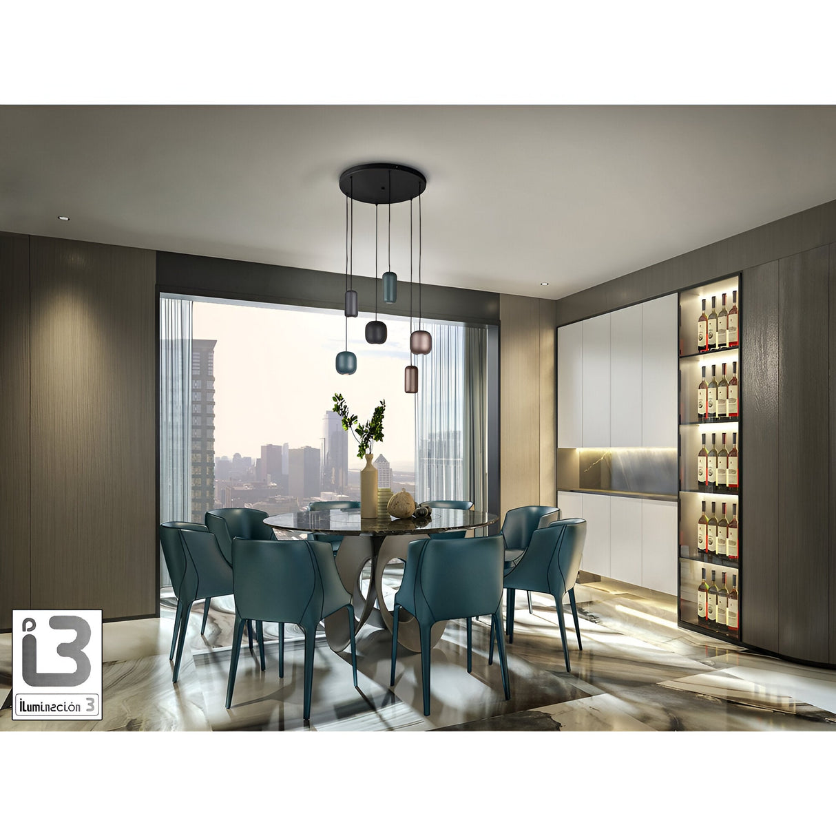 I3 - Nimes 6 Light Cluster Pendant - Multicoloured