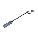AV:Link HDVC4Kv2 4K HDMI Video Capture Card by AVSL with grey aluminium housing, HDMI input port and dual USB Type-A and Type-C output connector on white.