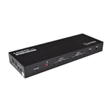AV:Link 4K HDMI 2.0 Matrix 4 x 2 switch in black metal casing with front IR sensor, input indicators, Key1 and Key2 buttons, and side optical and 3.5mm outputs.