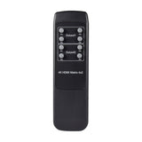 AV:Link 4K HDMI 2.0 Matrix 4x2 IR remote control with eight grey input selection buttons arranged under Output1 and Output2 labels on black casing.