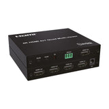 AV:Link HDMV-41 4K HDMI 4x1 quad multi-viewer switch in brushed black metal, showing Mode and Audio buttons, IR, RS232, HDMI out and four HDMI inputs.