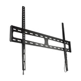 AV:Link LPF800 fixed ultra slim TV wall bracket in black steel with VESA mounting slots and release drawstrings, shown on a white background.