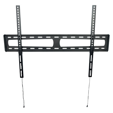 The AV:Link VESA Fixed Ultra Slim TV Bracket (47-90 inch) is a black wall mount for flat-screens, featuring dual vertical rails with mounting holes, pull strings below, and supports VESA 800x600—perfect for large TVs.