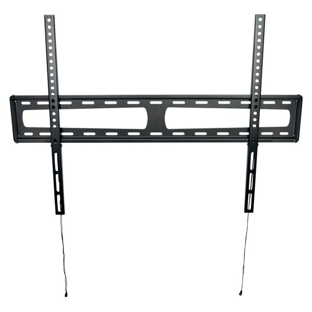 The AV:Link VESA Fixed Ultra Slim TV Bracket (47-90 inch) is a black wall mount for flat-screens, featuring dual vertical rails with mounting holes, pull strings below, and supports VESA 800x600—perfect for large TVs.