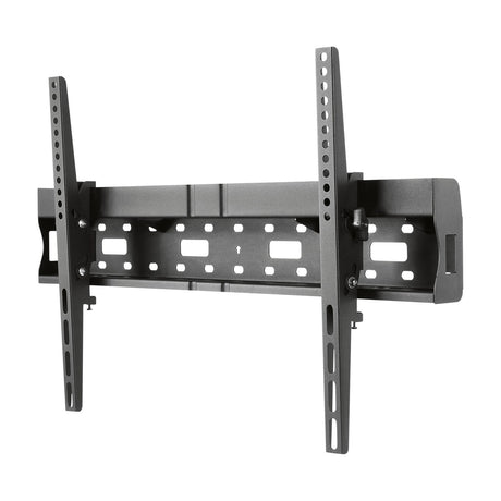 AV:Link tilting TV bracket for 37" to 70" screens with black steel wall plate, vertical mounting arms, and integrated media shelf, on a white background.