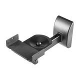 AV:Link universal side clamping speaker wall mount by AVSL in matt black steel with foam-padded adjustable clamps and swivel arm, on a white background.