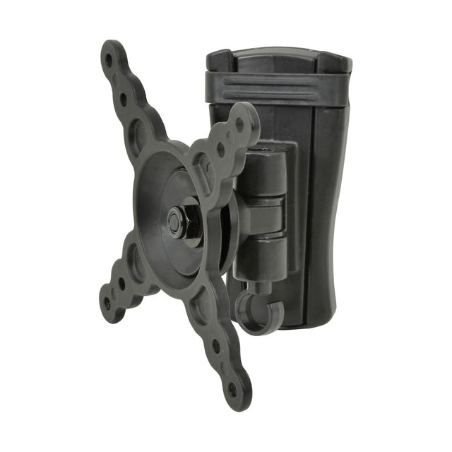 AV:Link HQS201 full motion TV wall bracket in black steel with VESA plate, swivel arm and cable hook, shown on a plain white background.