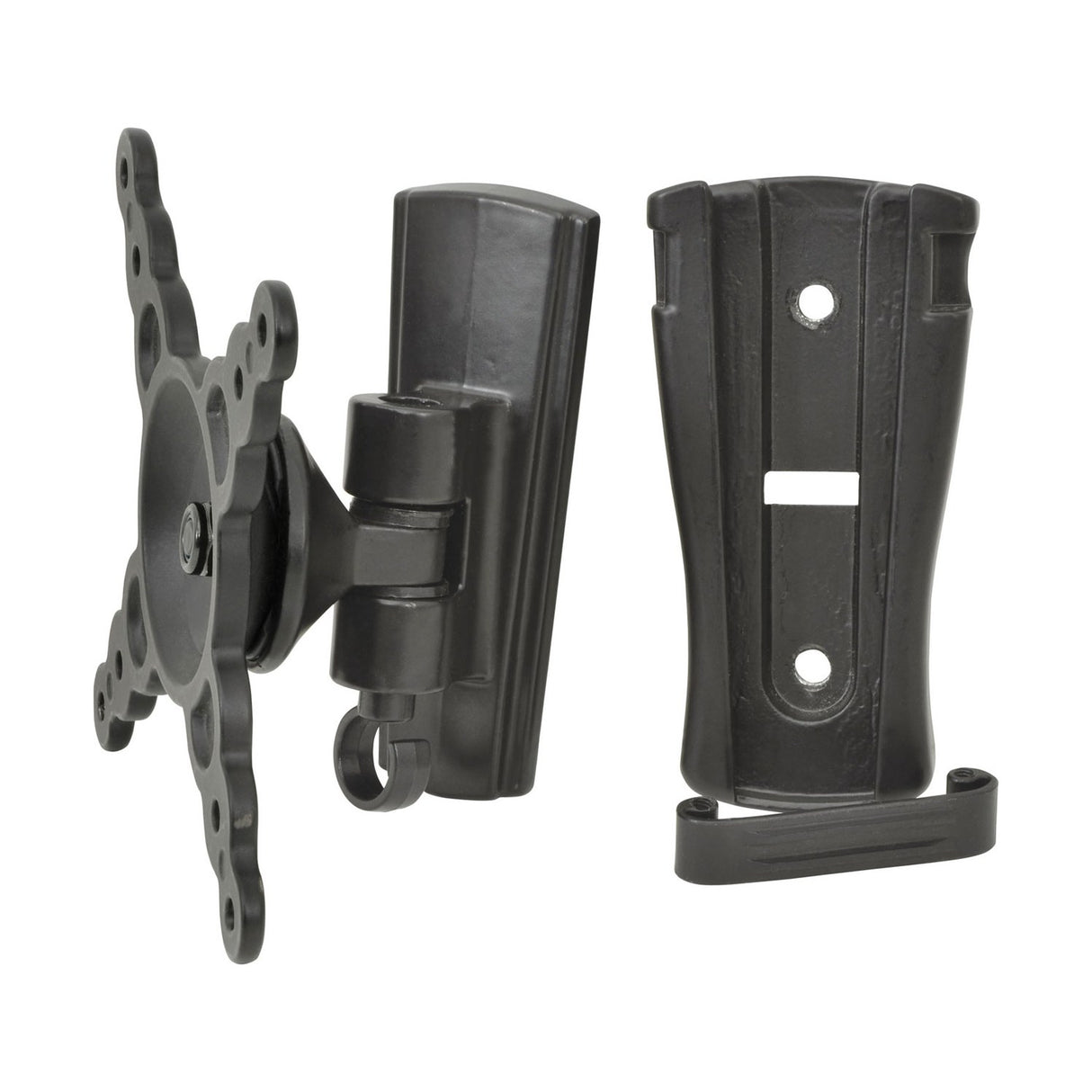 AV:Link HQS201 full motion TV wall mount bracket in black steel, shown with articulating VESA plate and separate wall plate on a white background.