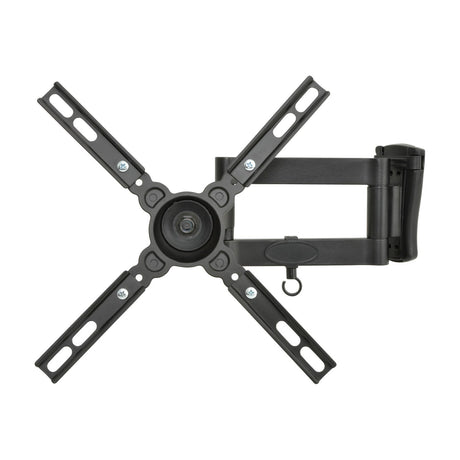 AV:Link HQT201 full motion double arm steel TV wall bracket with extended arms, VESA plate and cable hook, shown on a white background.