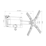 Technical line drawing of the AV:Link HQT201 full motion double arm TV wall bracket showing 78–330mm extension, 180° swivel, and tilt range.