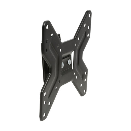 AV:Link INC201 tilt and swivel TV wall bracket in black steel, showing X-shaped mounting plate with multiple screw holes, on white background.