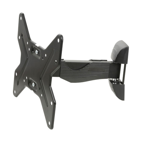 AV:Link INS201 full motion single arm TV wall bracket in black steel with VESA plate and extending swivel arm, shown on a plain white background.
