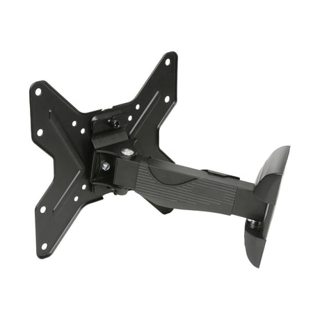 AV:Link INS201 full motion single arm TV wall bracket in black steel with VESA plate and extended swivel arm, shown on a plain white background.