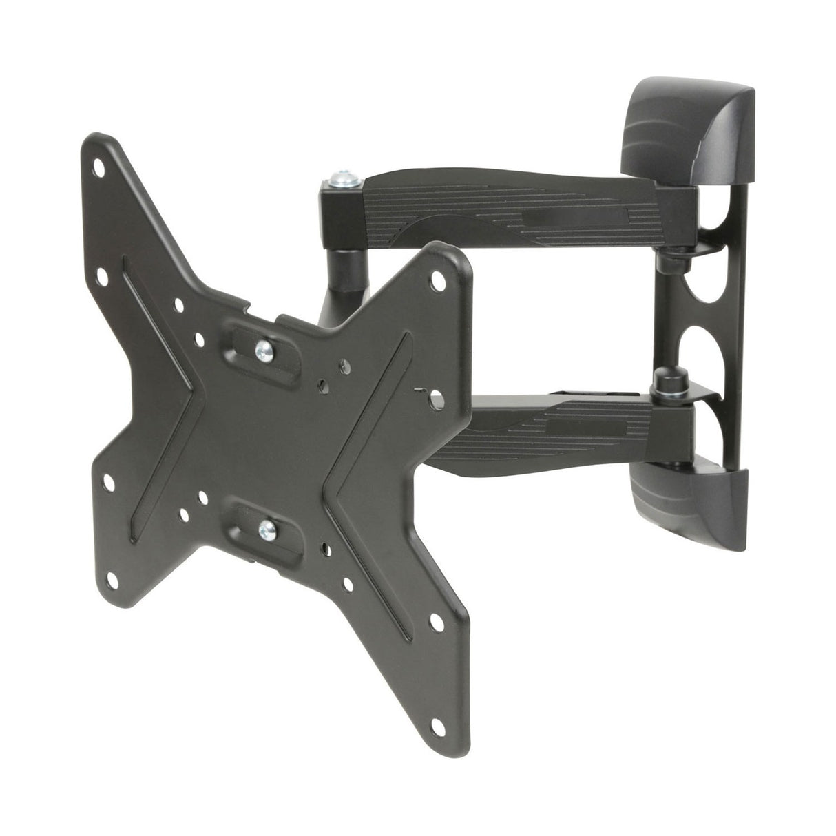 AV:Link IND201 full motion double arm TV wall bracket in black steel with VESA plate and extending twin arms, shown on a plain white background.