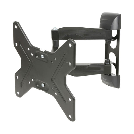 AV:Link IND201 full motion double arm TV wall bracket in black steel with VESA plate and extending twin arms, shown on a plain white background.