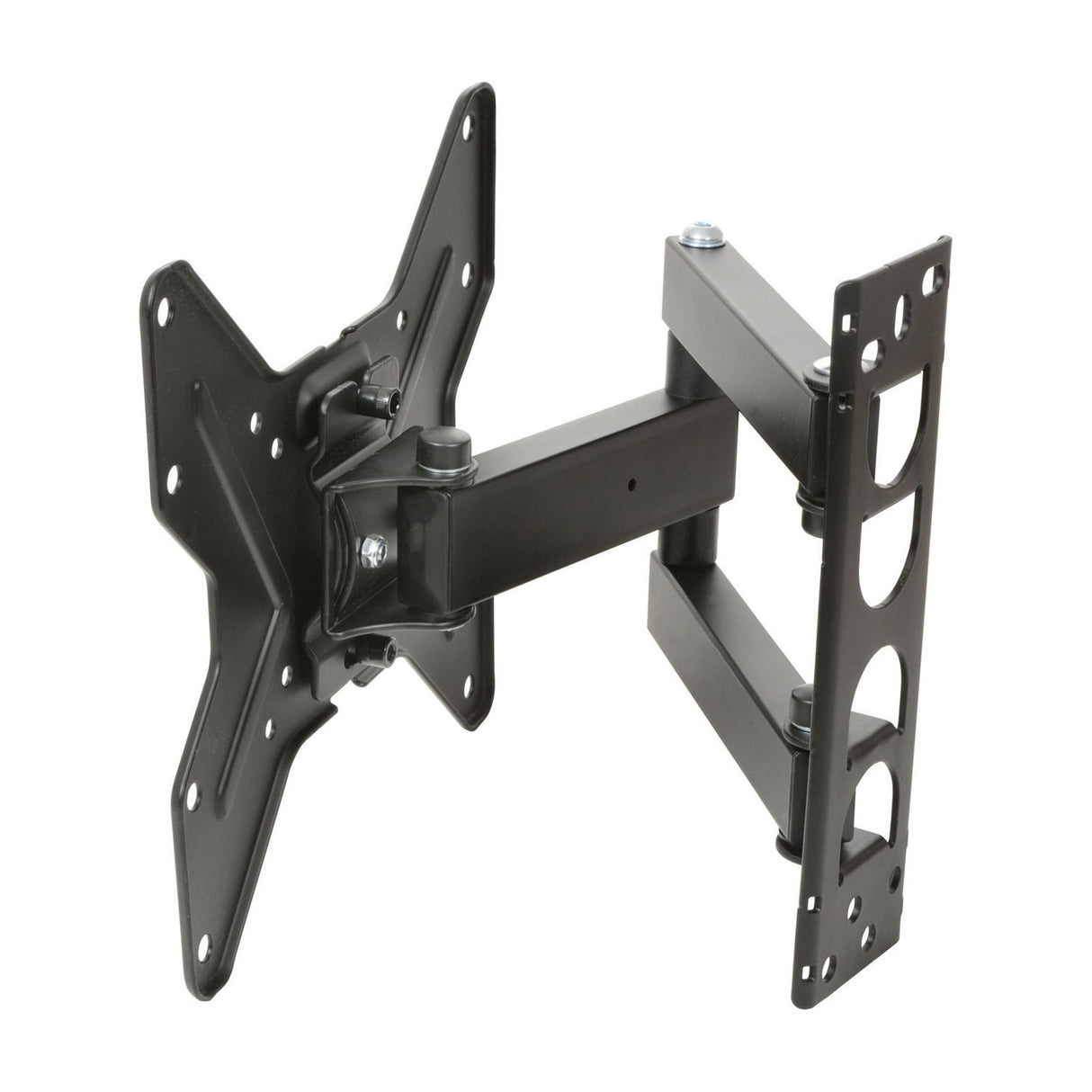 AV:Link IND201 full motion double arm TV wall bracket in black steel with VESA plate, extending arms and tilt head, on a plain white background.