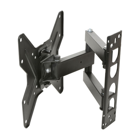 AV:Link IND201 full motion double arm TV wall bracket in black steel with VESA plate, extending arms and tilt head, on a plain white background.