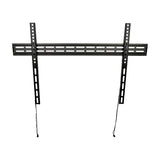 AV:Link NSF600 slimline fixed TV bracket in matte black steel with horizontal rail, vertical arms, and two drawstring release cords, on a white background.