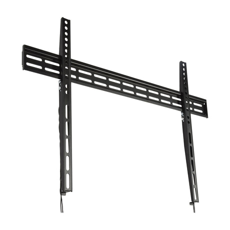 AV:Link NSF600 slimline fixed TV bracket in matte black steel with horizontal rail and two vertical arms with drawstrings, on a white background.