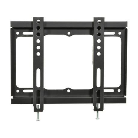 AV:Link SF201 fixed TV wall bracket in black steel with VESA 200x200 mounting slots and included bolts, shown on a plain white background.