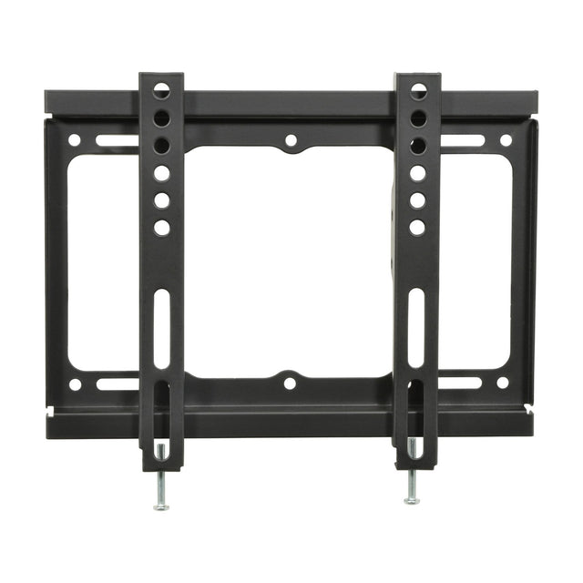 AV:Link SF201 fixed TV wall bracket in black steel with VESA 200x200 mounting slots and included bolts, shown on a plain white background.