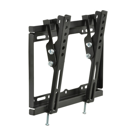 AV:Link ST201 tilting TV wall bracket by AVSL in matte black steel with adjustable arms, screw fixings, and mounting bolts on a white background.
