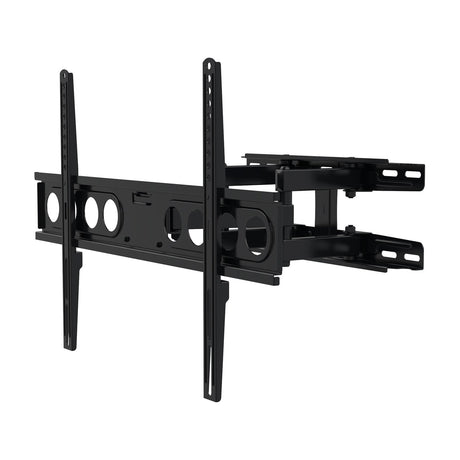 AV:Link FML600 full motion double arm TV bracket in black steel with VESA mounting rails and extendable swivel arms, shown on a plain white background.