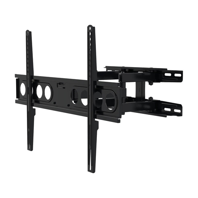 AV:Link FML600 full motion double arm TV bracket in black steel with VESA mounting rails and extendable swivel arms, shown on a plain white background.