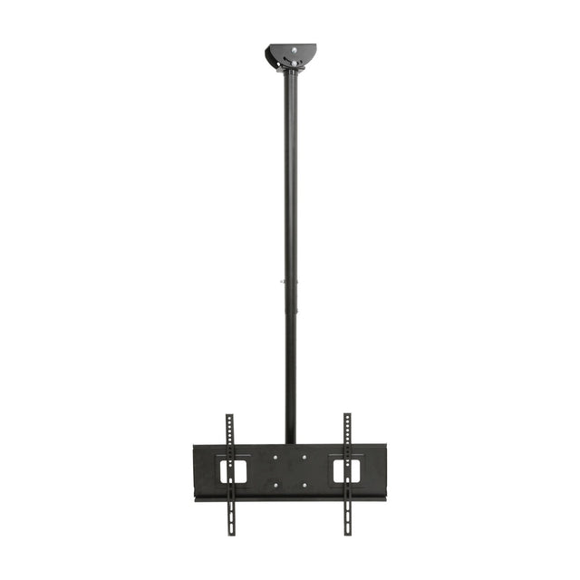 AV:Link TC602 ceiling mount TV bracket in black steel with adjustable drop pole, swivel and tilt head, and wide VESA plate, on a plain white background.