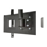 Close-up of the AV:Link TC602 steel ceiling mount TV bracket showing the bolted swivel and tilt head with VESA plate against a white background.