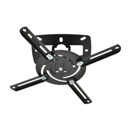 AV:Link PJM80 adjustable matte black ceiling projector bracket with four extendable arms, tilt mechanism, and rectangular ceiling plate on white background.