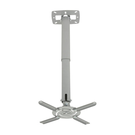 AV:Link PJM620 adjustable ceiling projector bracket in grey with rectangular ceiling plate, extendable drop pole and four-arm mount, on a white background.