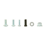 AV:Link soundbar bracket mounting hardware set with four screws, a flat washer and a flanged nut arranged in a row on a plain white background.