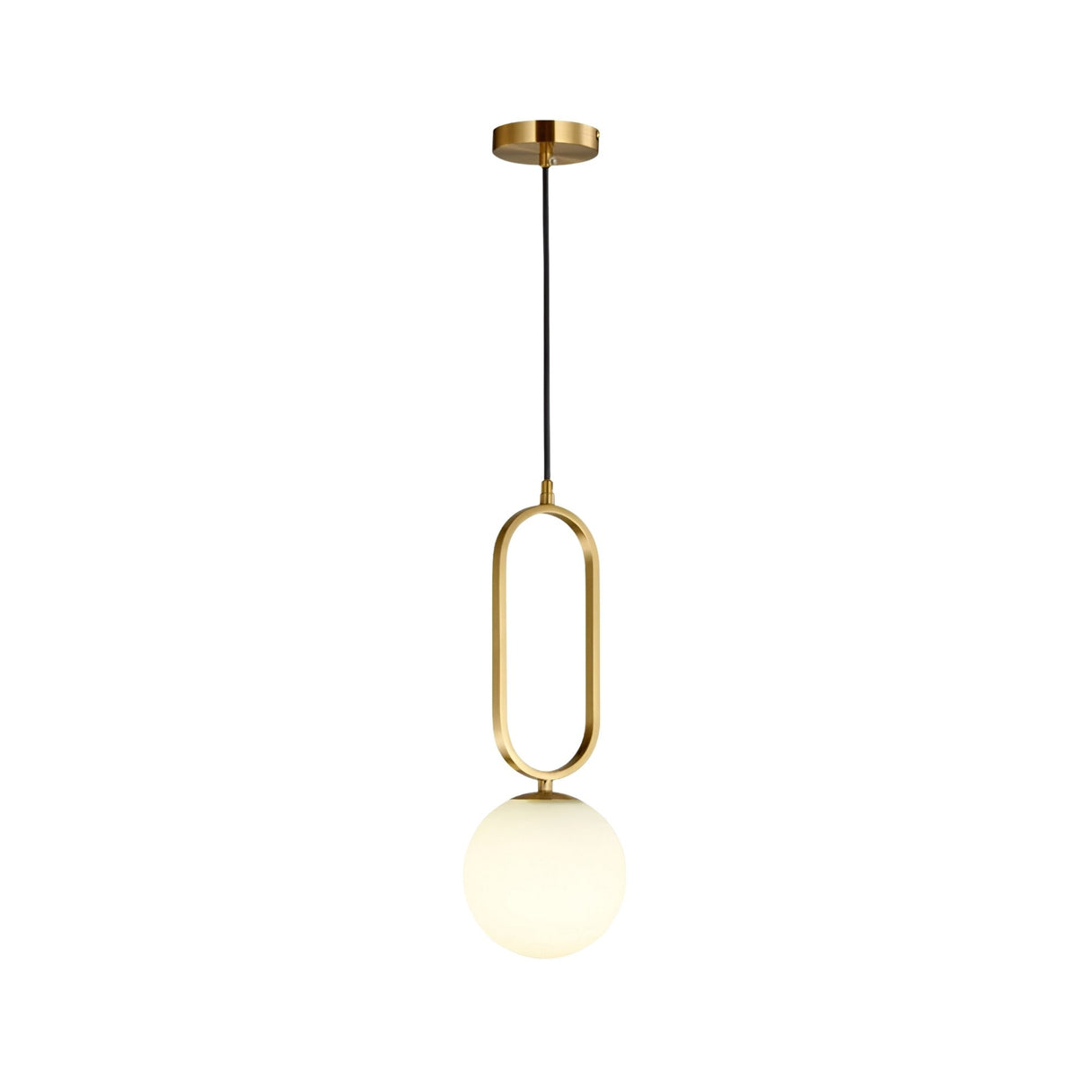 The Orvyn 1 Light Small Globe Alabaster Single Pendant Light features a soft white alabaster globe and brushed brass frame, creating a modern look suspended elegantly from the ceiling.