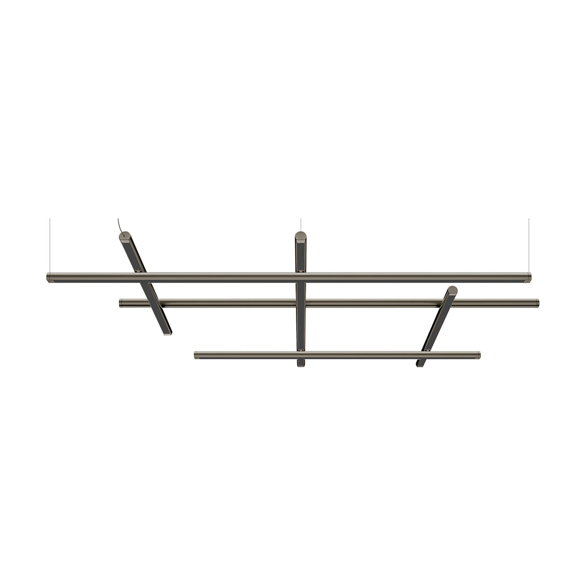 Hilow Black Diffuser Frame LED pendant light with three long bronze bars crossed by three shorter bars forming an open grid, suspended on thin cables against a plain white background.