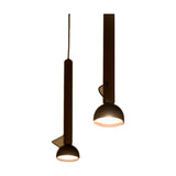 Berry S Aluminium LED Pendant Light shown in bronze, a slim tube pendant with a small angled domed head, pictured alongside a second suspended pendant against a plain white background.