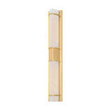 The Averna LED Large Framed Alabaster Wall Light in soft white with a brushed brass frame brings modern elegance to any room with its contemporary design and rectangular backplate.