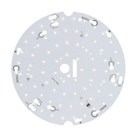Product Description: The 14W LED Gear Tray 4000K With Emergency is a circular lighting solution that evenly distributes cool white lights across its surface. It includes various labeled connection points and components on a white background, making it perfect for emergency lighting applications.