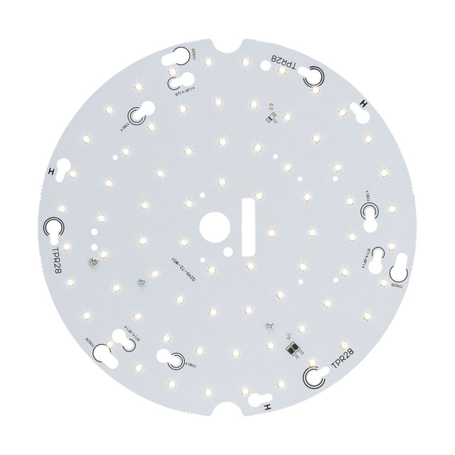 Product Description: The 14W LED Gear Tray 4000K With Emergency is a circular lighting solution that evenly distributes cool white lights across its surface. It includes various labeled connection points and components on a white background, making it perfect for emergency lighting applications.