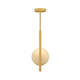The Elyra LED Alabaster Single Pendant Light in Brushed Brass & Soft White features a frosted globe shade and gold rod, adding sleek, contemporary elegance and minimalistic style to any space.