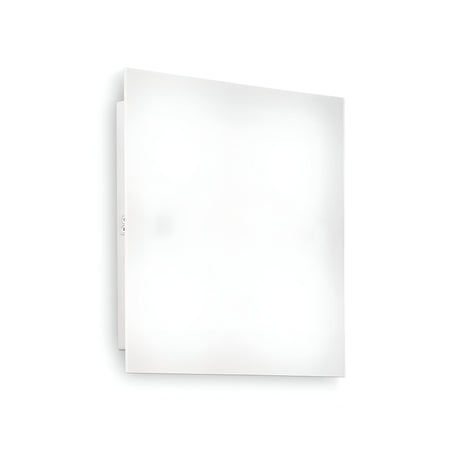 The Lightify 4 Light Ceiling & Wall Light - White, measuring 40cm, presents a minimalist design with its square shape and frosted glass panel, delivering a modern lighting solution. Emitting a soft, even glow, it's perfect for contemporary interiors. When mounted on a plain white background, this lamp highlights its sleek and simple design with an understated aesthetic.