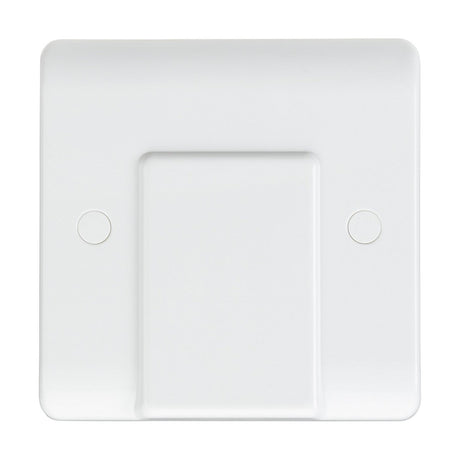 The 20A Flex Outlet Plate - White (Rounded Edge) is a white, rectangular plastic wall cover with a flat surface and two small circular indents. It features a minimalist design suited for electrical outlets or switches, enhancing cable management efficiency.