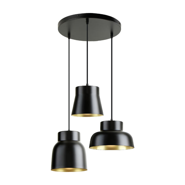 Vulcano 3 Light Pendant - Black and Gold