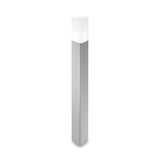 The Wave Outdoor Bollard Light - Grey boasts a sleek, rectangular design with a metallic gray finish and frosted white top, offering a durable lighting fixture and weather-resistant features.