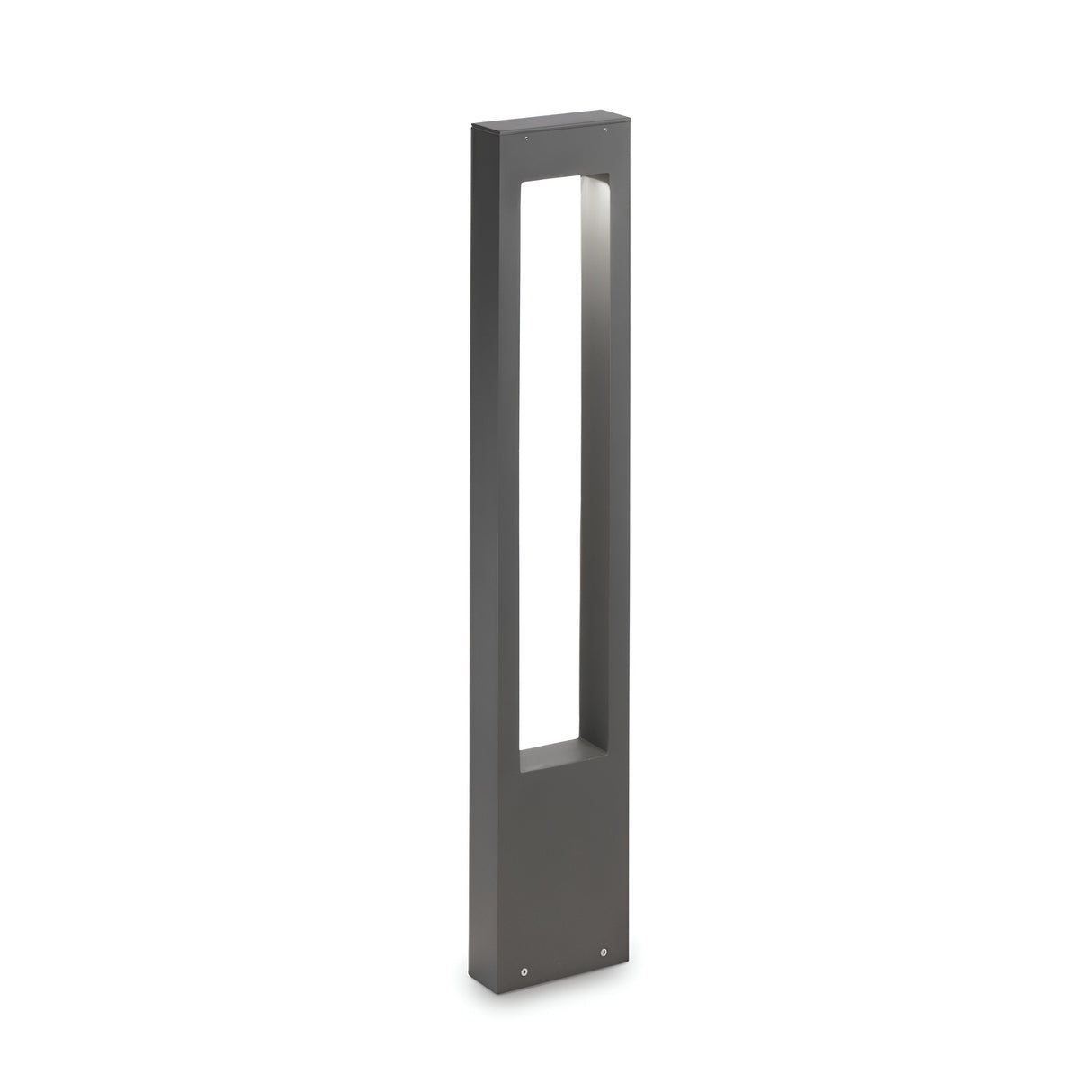 The Phasia Outdoor Pedestal Light - Anthracite offers a sleek, modern design with a rectangular shape, featuring a hollow center and sturdy base. Finished in dark grey anthracite, this stylish outdoor lighting solution boasts an IP44 rating.