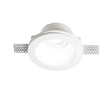 The Flairix-4 Round Recessed Downlight - White is a round fixture featuring metallic mounting brackets on each side, perfect for ceiling installations. This dimmable lighting solution provides a sleek, modern look against a plain white backdrop.