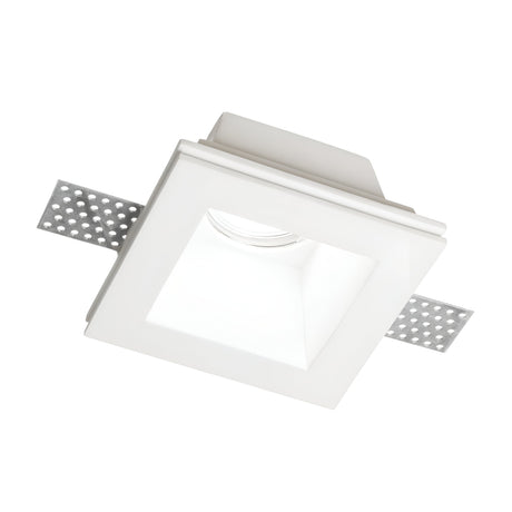 Introducing the Flairix-3 Square Recessed Downlight - White, featuring a sleek white frame and metallic perforated wings for effortless installation. This energy-efficient fixture combines modern minimalism with functionality, offering a dimmable feature and designed to mount flush with the ceiling.
